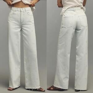 LE JEAN High-Rise Wide-Leg Jeans With Bow Embroidery (Sz: 32/ Retail: $298)